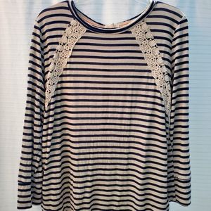 Mason &Belle: lg long sleeve top with lace on shoulder line and button down back